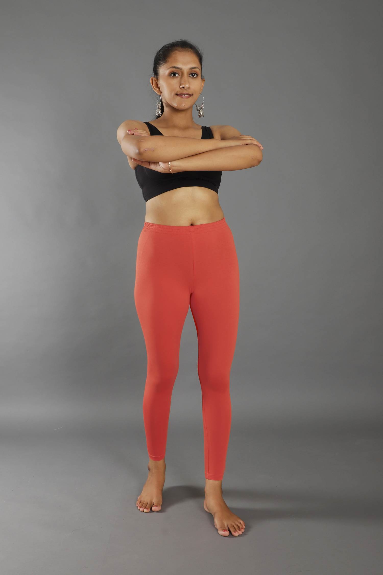 Orange Cotton Ankle Length Leggings for Women's and Girl's (Free Size) -  Elora Fashion - 2841655