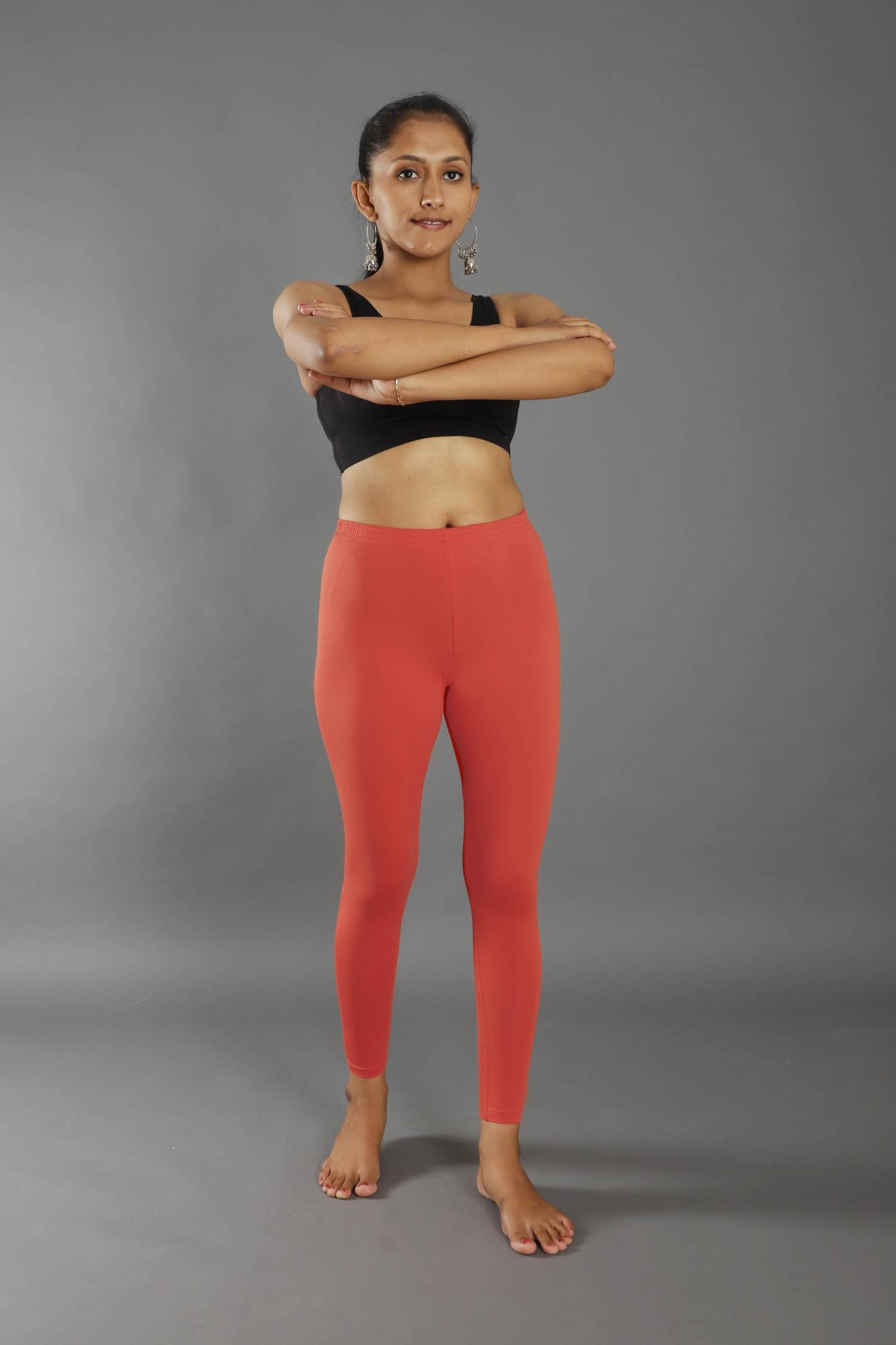 Women Solid Dark Orange Ankle Length Leggings :: PANERI EMBROIDERY