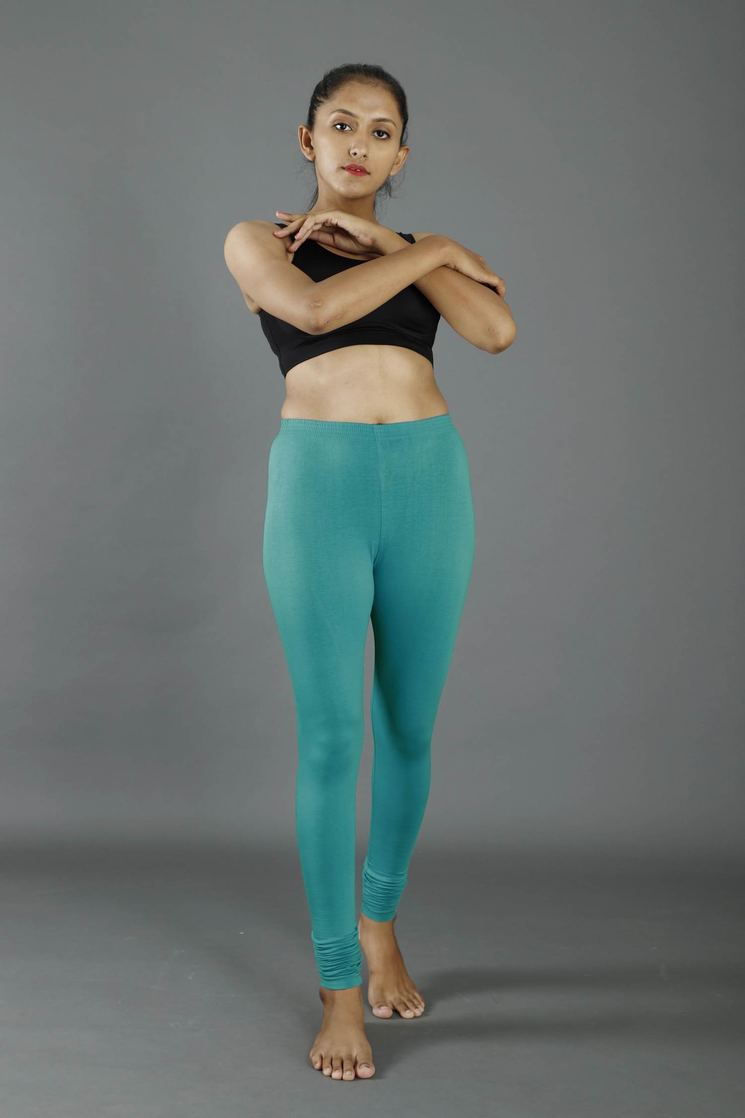 Sea green Cotton Lycra Churidar Leggings PANERI EMBROIDERY