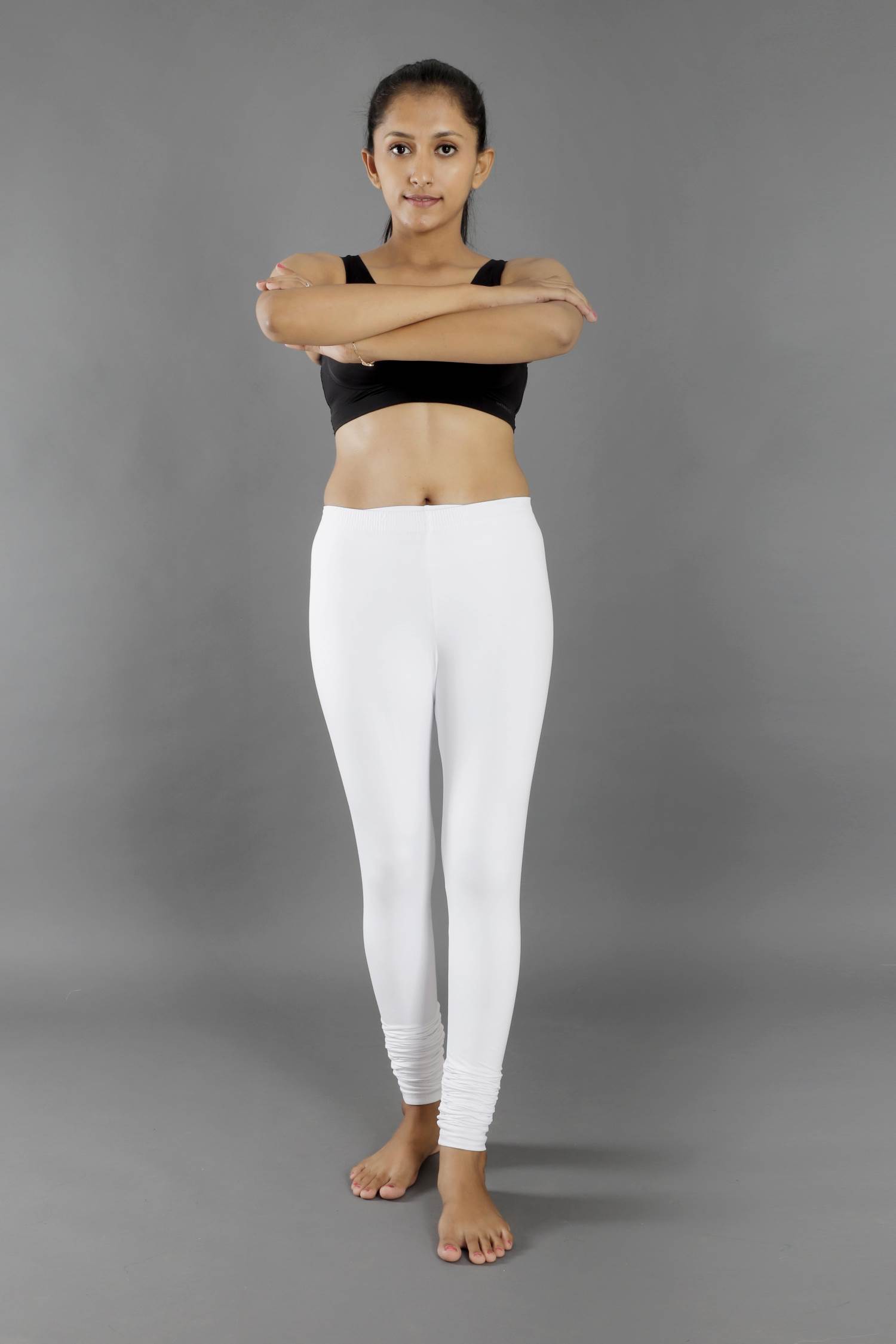 White Cotton Lycra Churidar Leggings PANERI EMBROIDERY