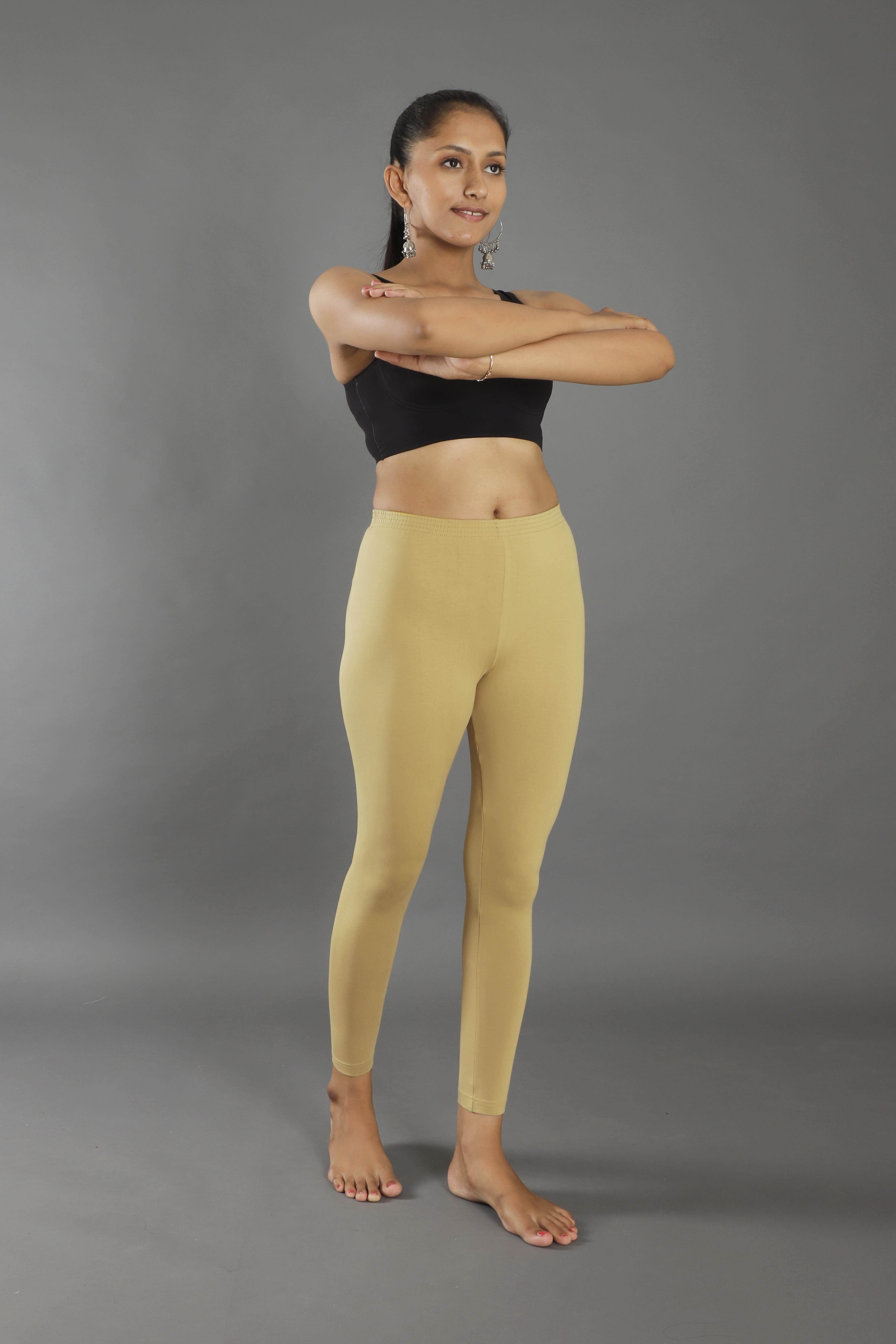 Women Solid Golden Ankle Length Leggings :: PANERI EMBROIDERY