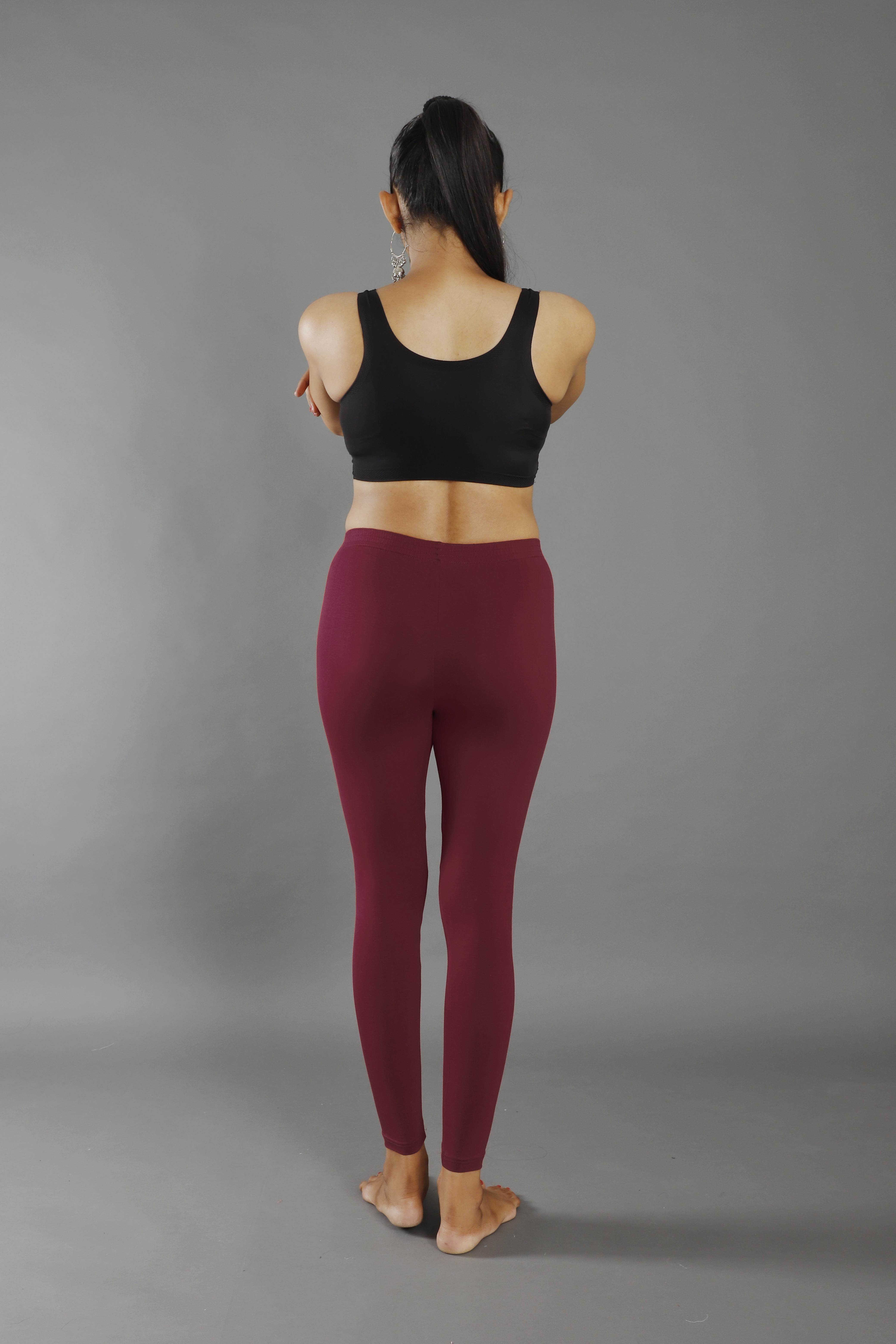 Women Solid Maroon Ankle Length Leggings :: PANERI EMBROIDERY