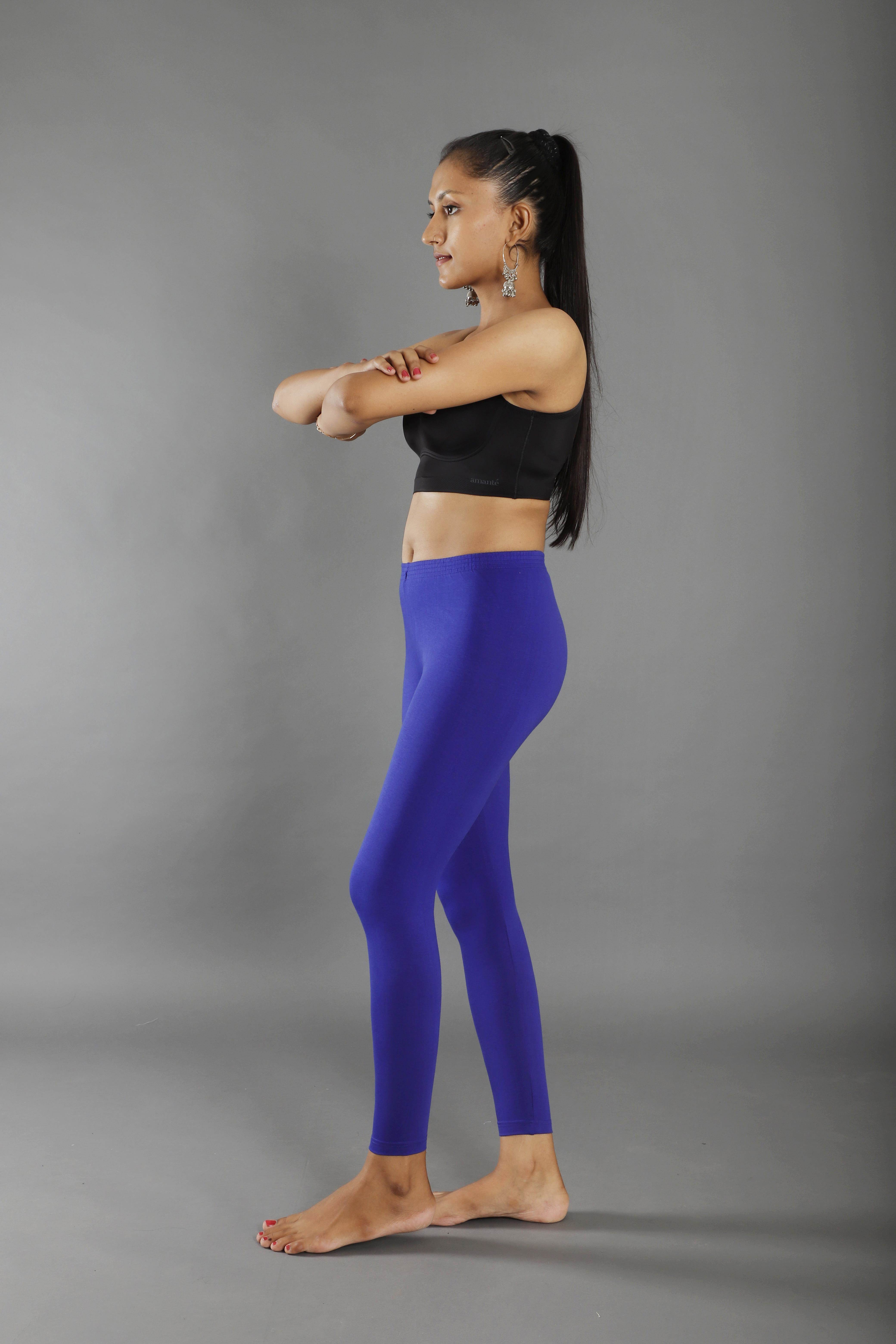 Women Solid Royal Blue Ankle Length Leggings :: PANERI EMBROIDERY