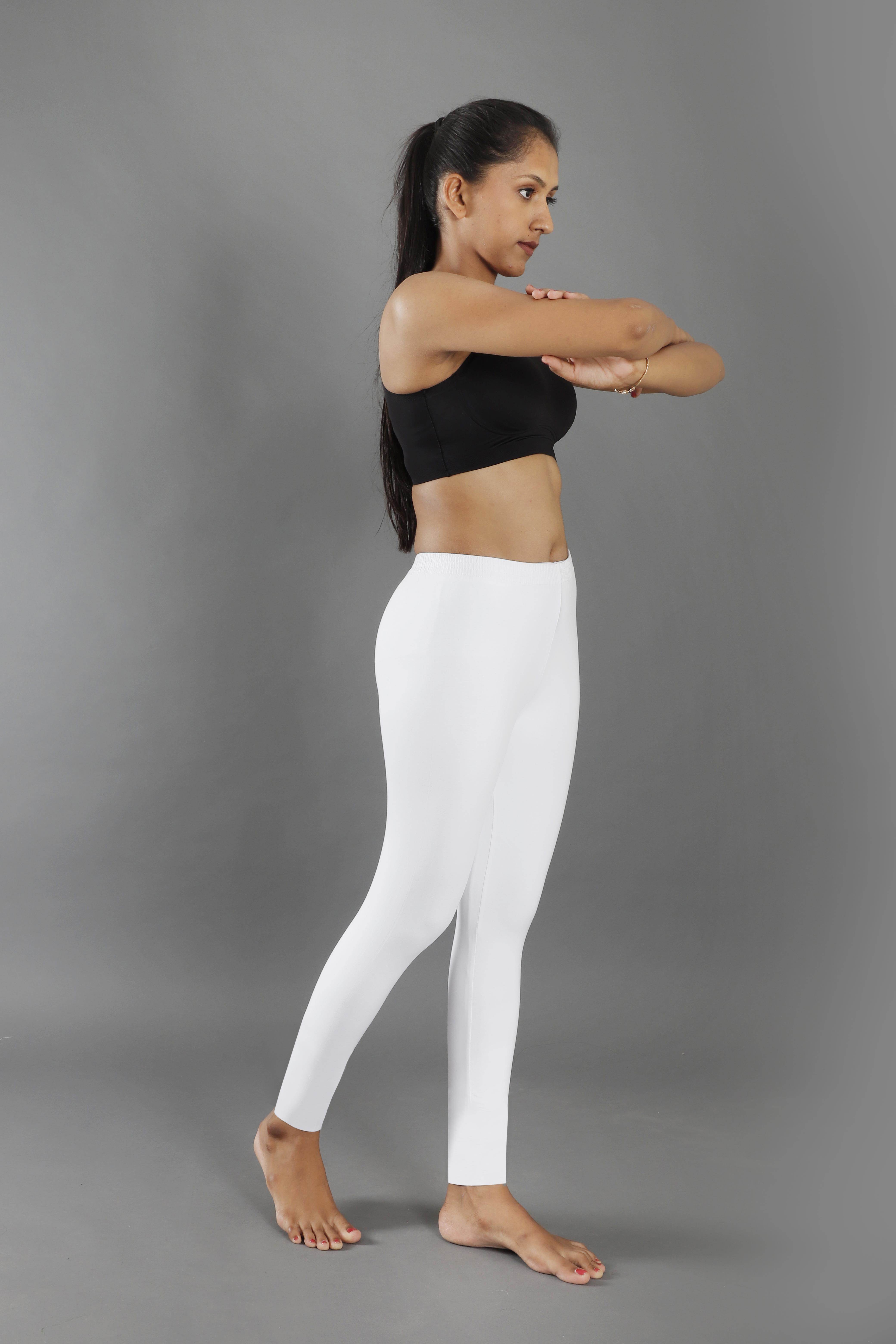 Women Solid White Ankle Length Leggings PANERI EMBROIDERY