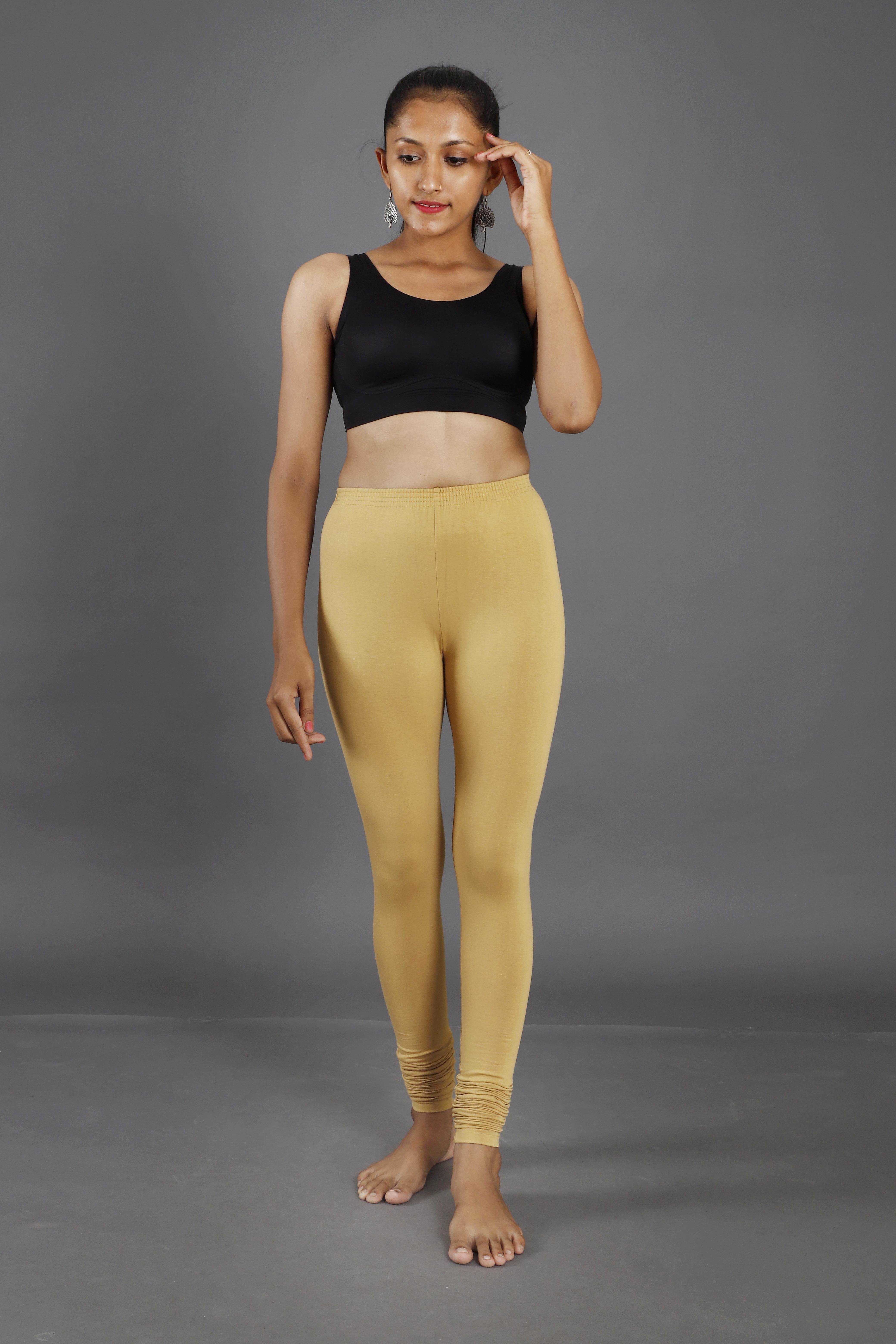 Golden Cotton Lycra Churidar Leggings :: PANERI EMBROIDERY