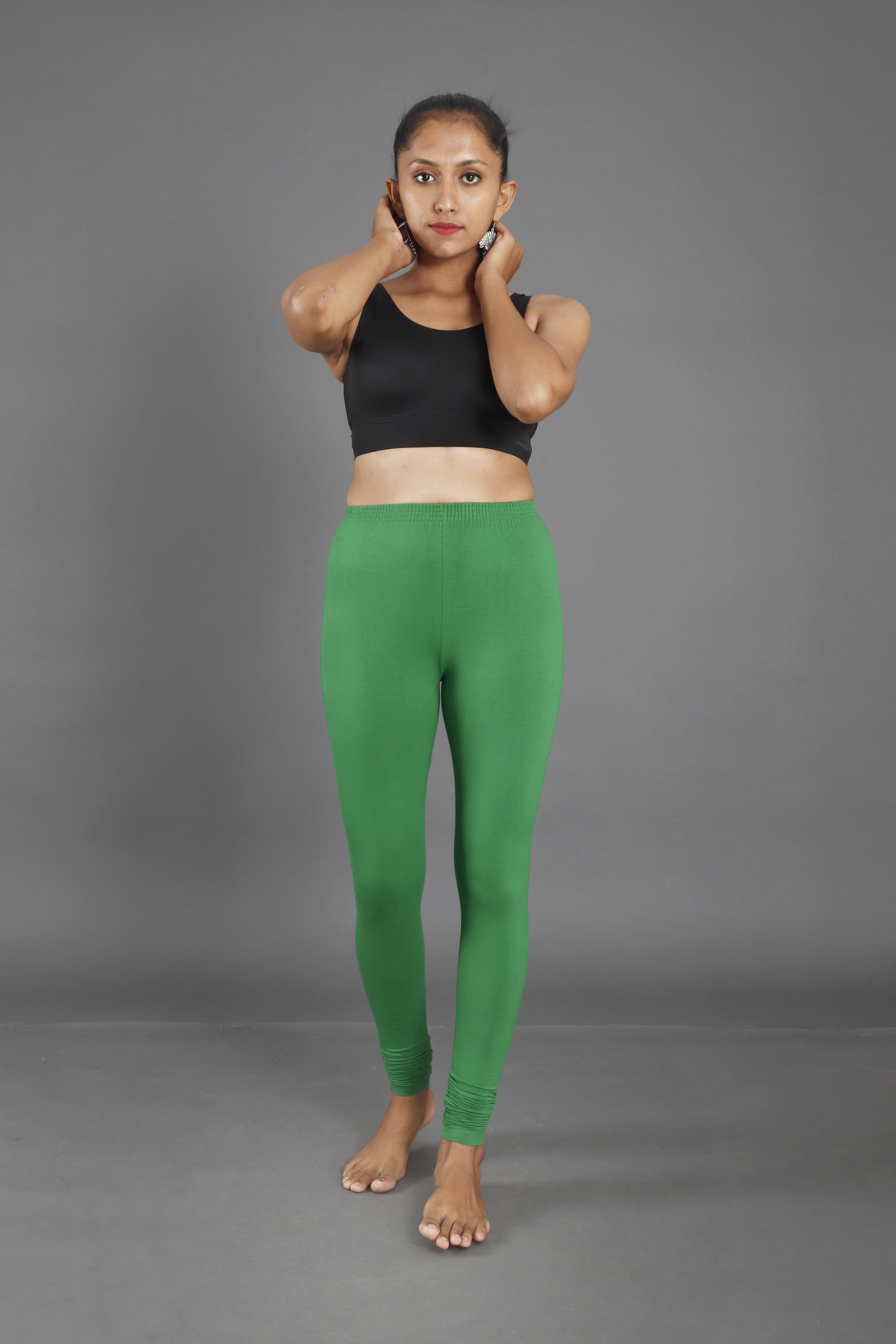 Parrot Green Cotton Lycra Churidar Leggings :: PANERI EMBROIDERY