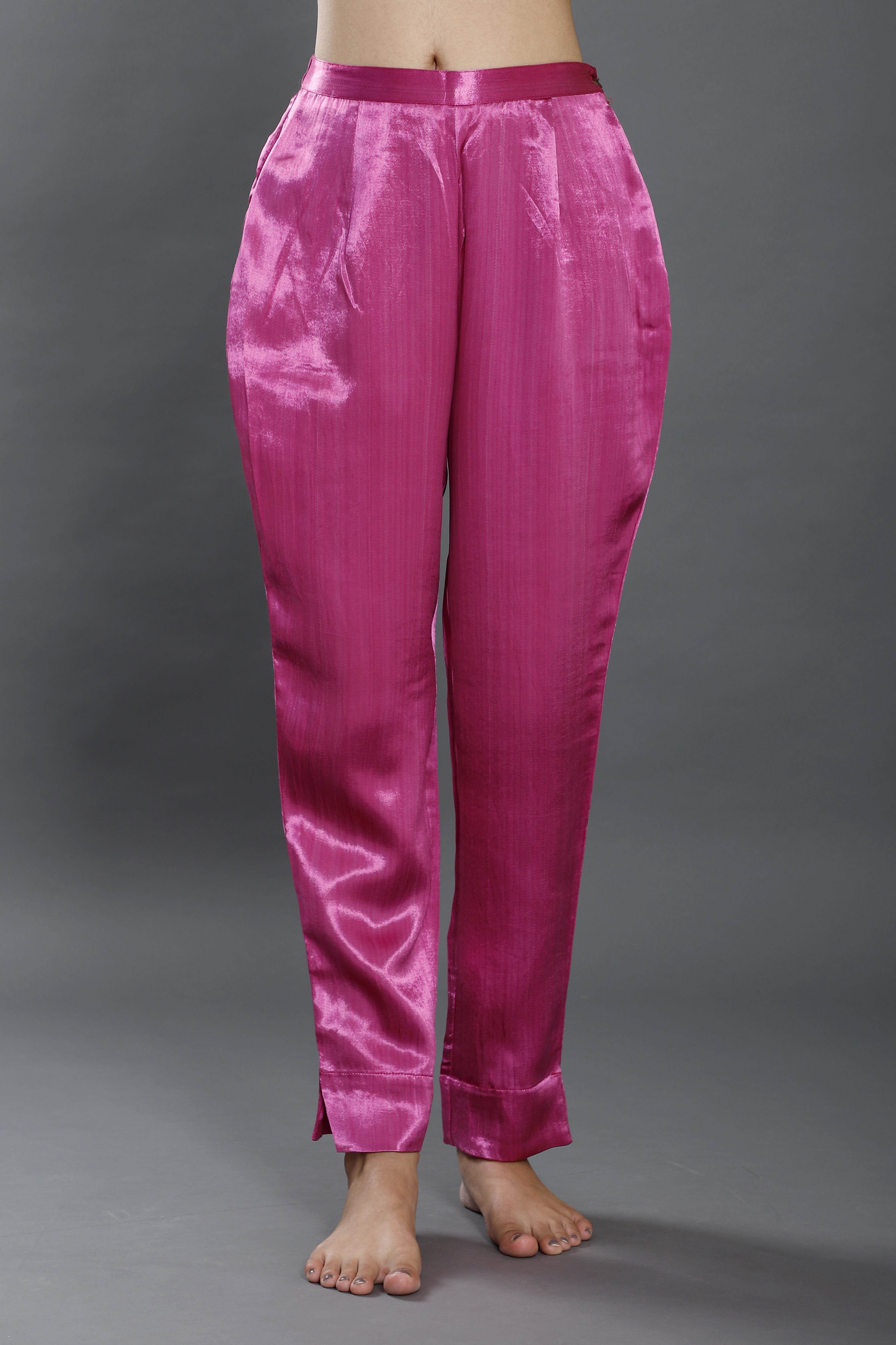 HOT PINK GAJI SLIK PANT :: PANERI EMBROIDERY