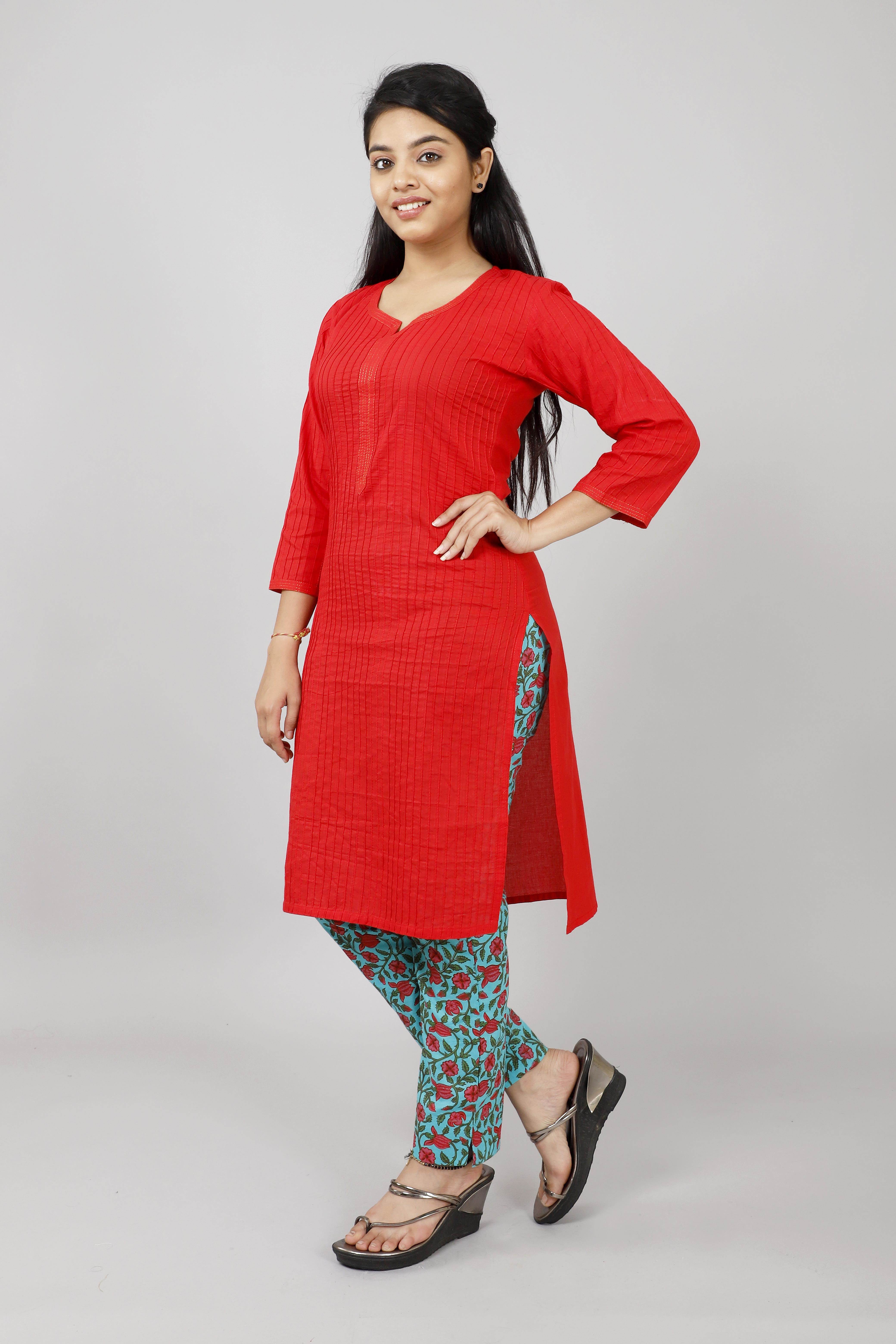 Maroon Cotton Readymade Simple Kurti