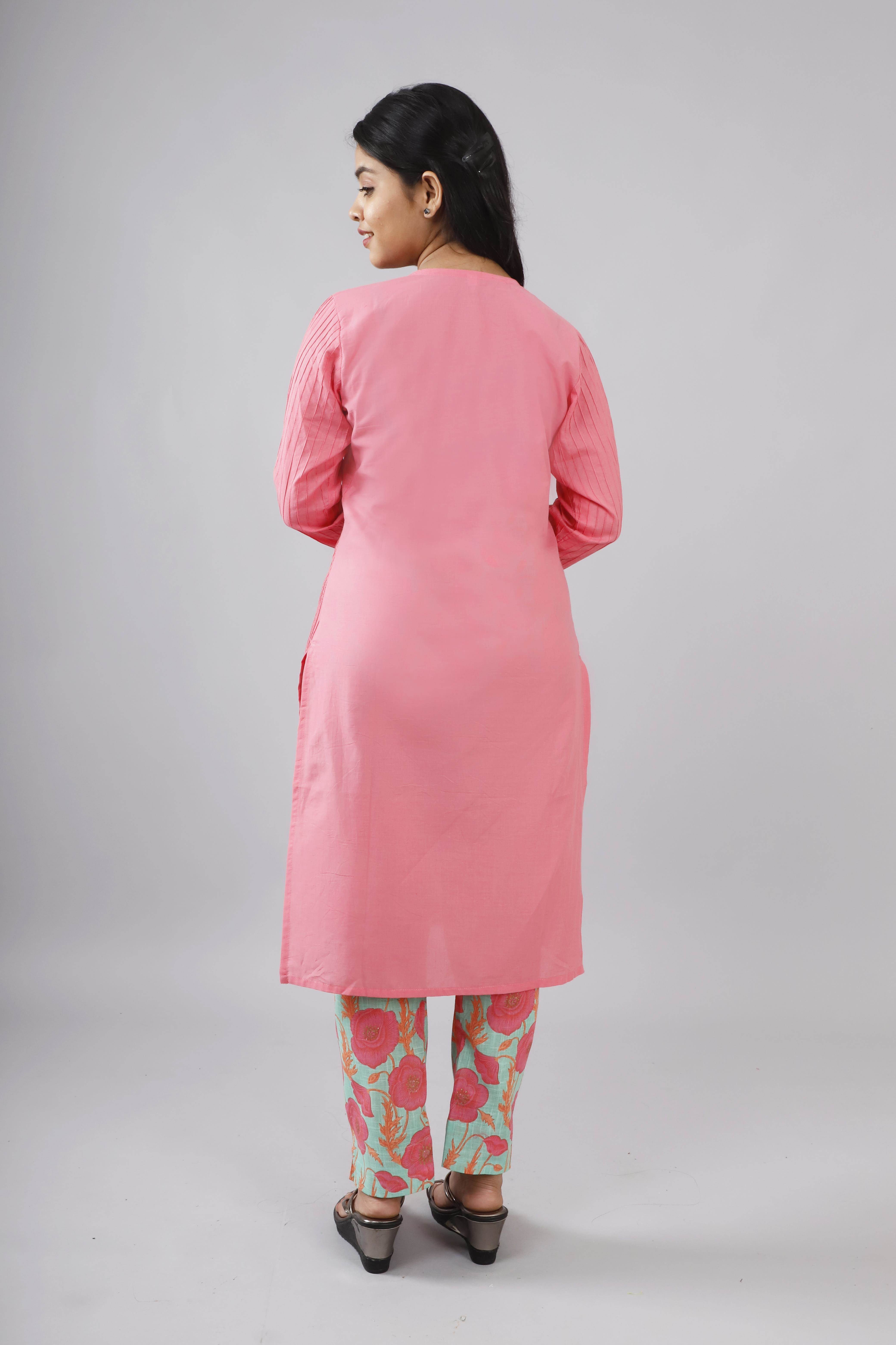 Yoke Embroidered Pink Rayon Flared Long Kurti | Diya-Trends-D-1001 |  Cilory.com