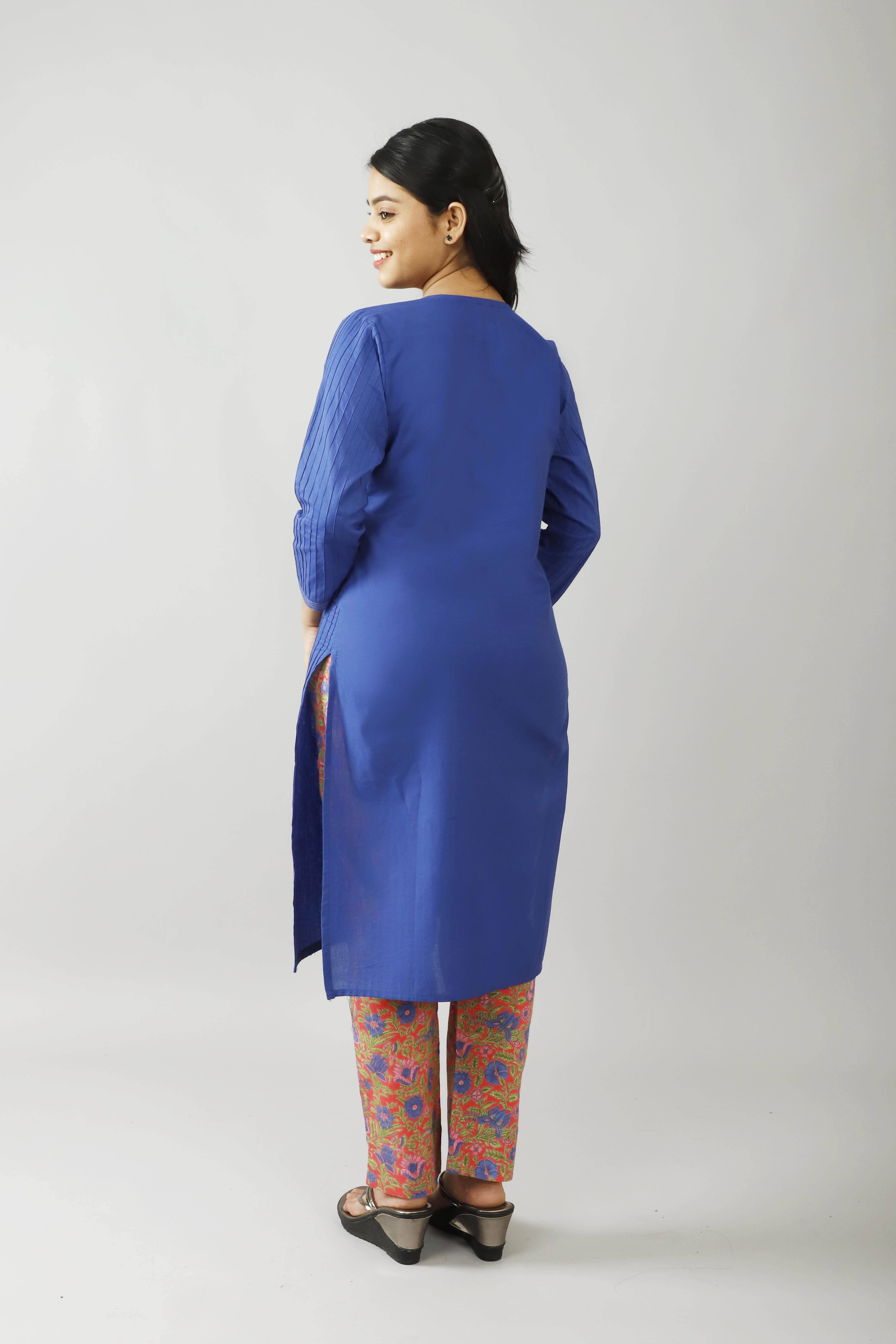 Royal Blue Gold Block Printed Straight Kurta | Royal blue and gold, Long  sleeve dress, Types of sleeves