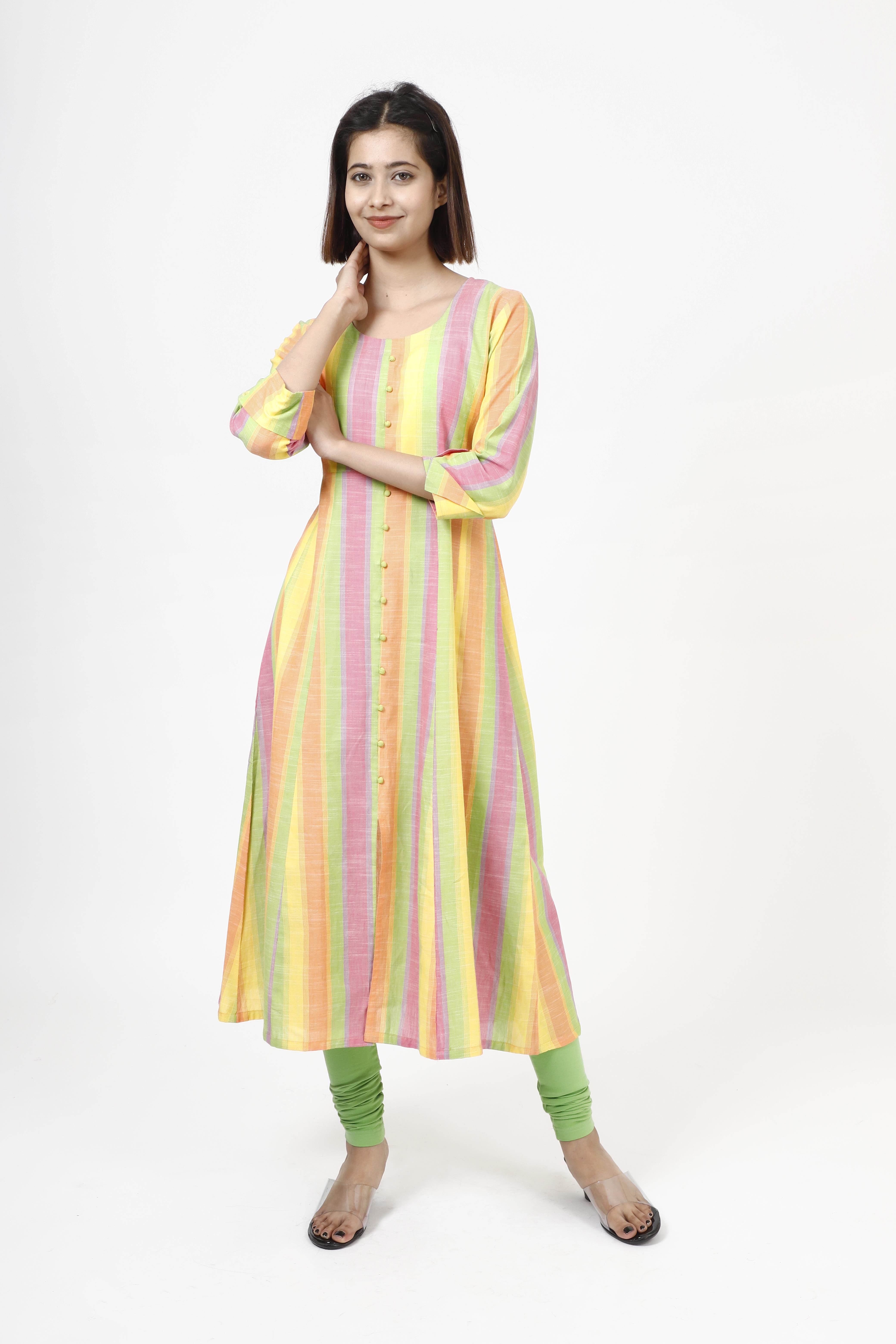 Buy Lakhina Couture Women Multicolor Striped Cotton Rayon Blend Straight  Kurti Online at Best Prices in India - JioMart.