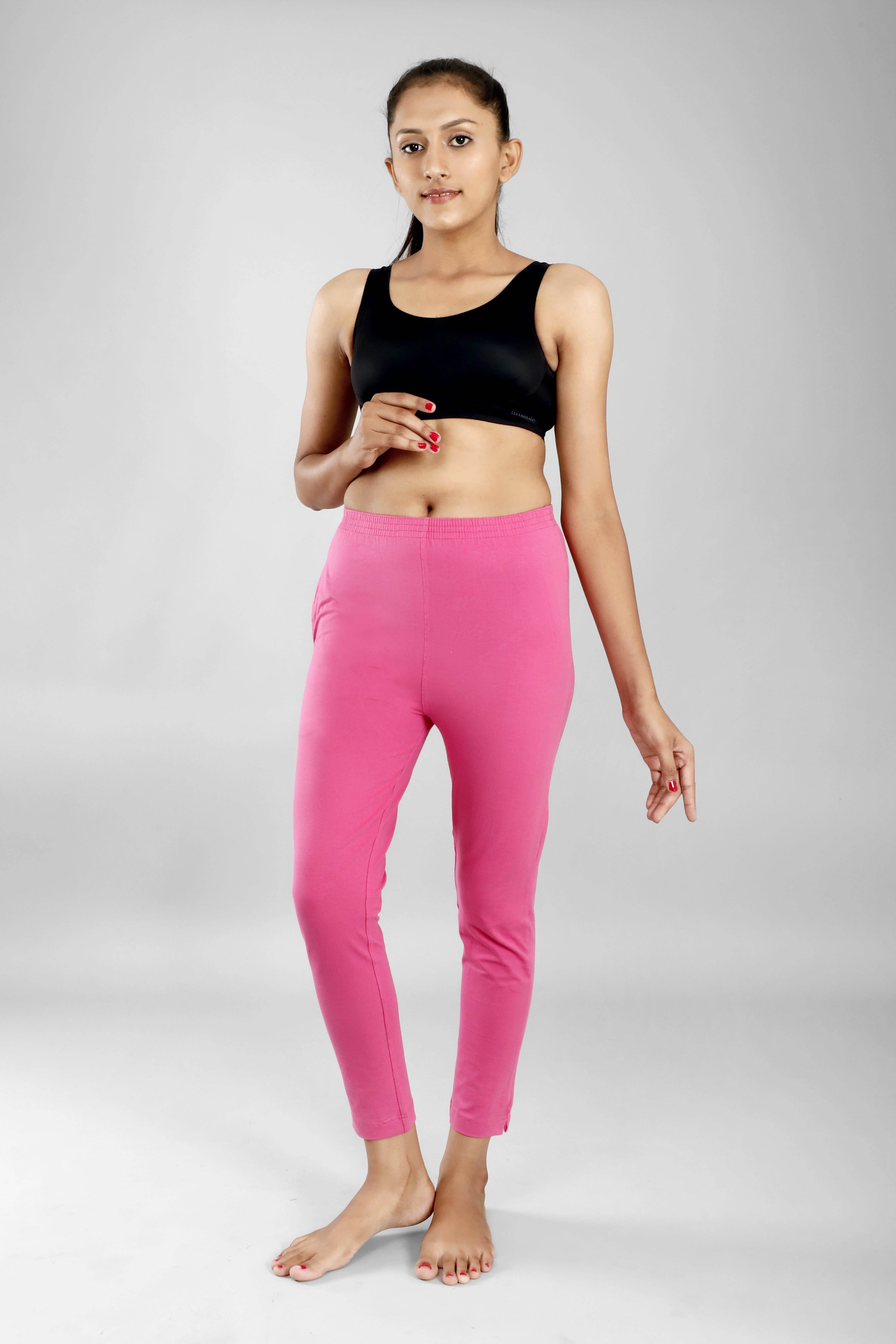 Women Hot Pink Cotton Lycra Mid Rise Pants :: PANERI EMBROIDERY