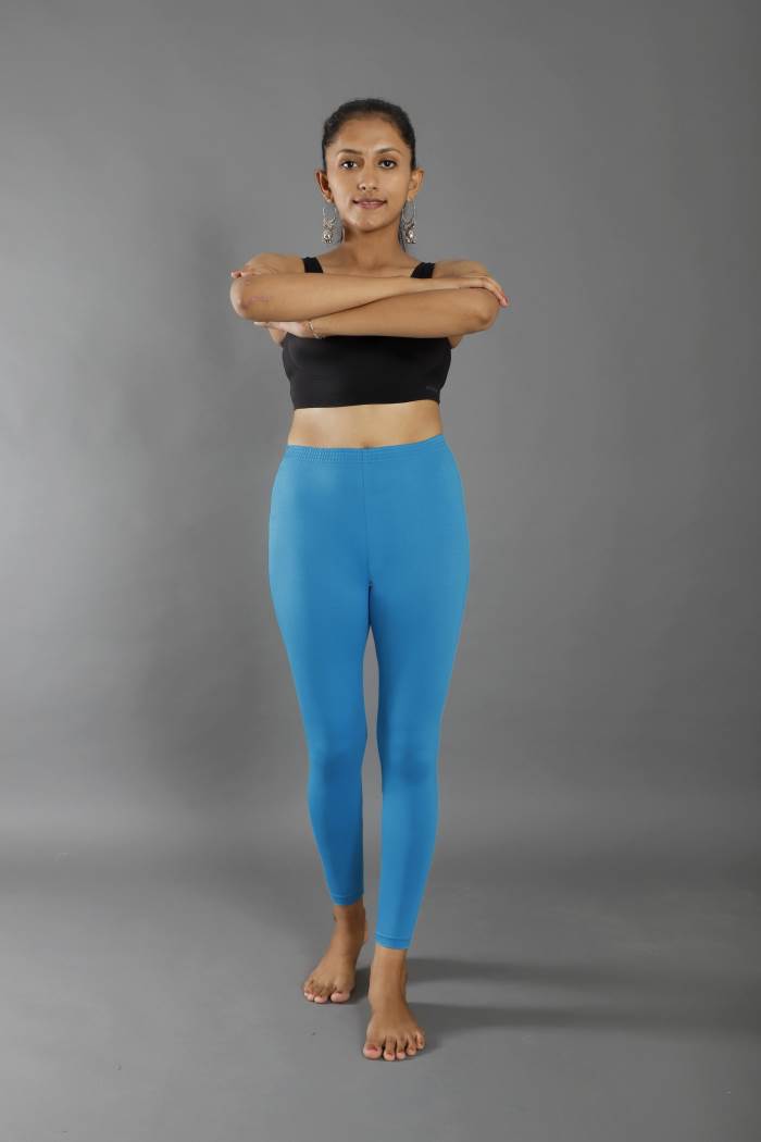 Women Solid Royal Blue Ankle Length Leggings PANERI EMBROIDERY