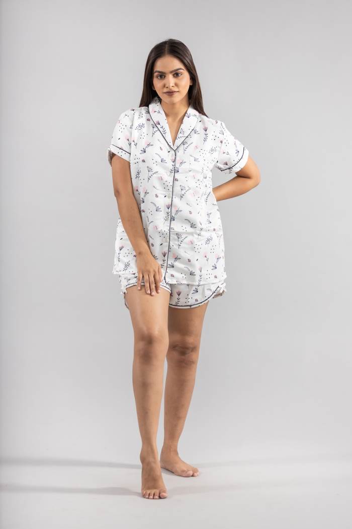 primp FRONT OPEN SATIN SHORT NIGHTSUIT PRSST-14