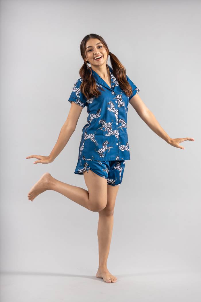 primp FRONT OPEN SATIN SHORT NIGHTSUIT PRSST-17