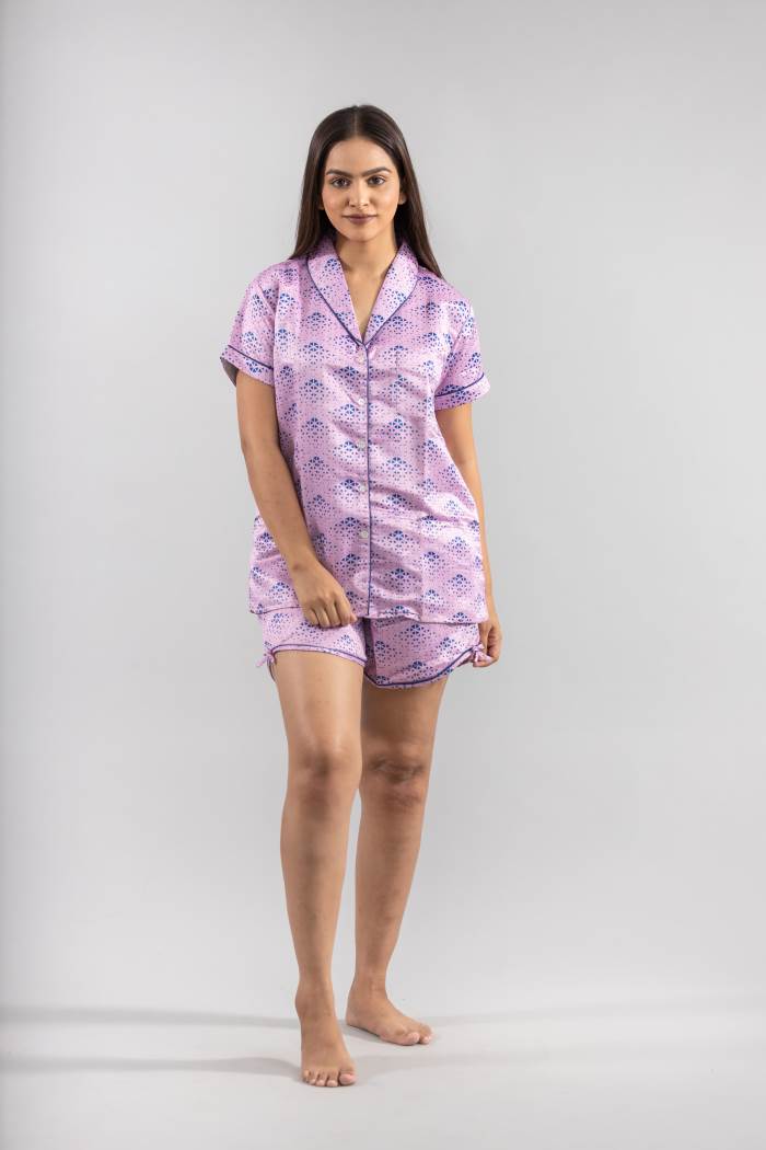 primp FRONT OPEN SATIN SHORT NIGHTSUIT PRSST-2115