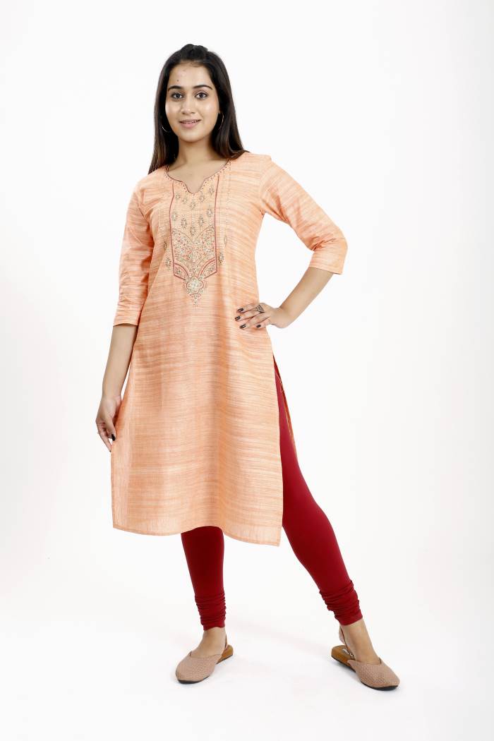 CARROT COTTON EMBROIDERED KURTI