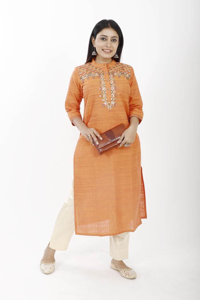 Plain Light Orange GilsWear Khadi Cotton Button Kurti at Rs 234 in New Delhi