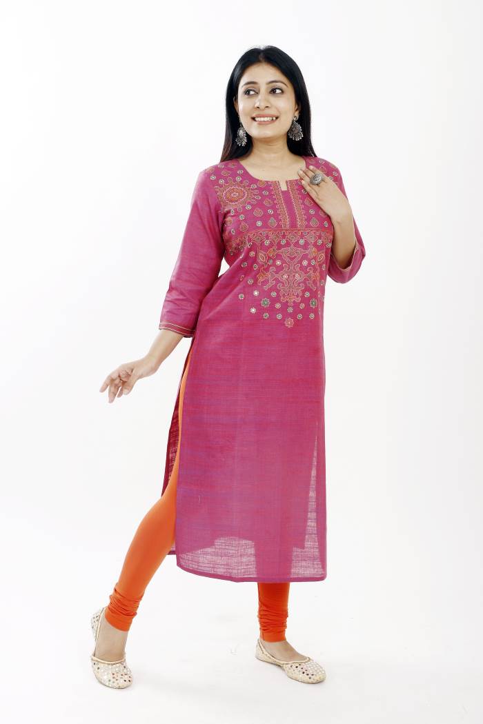 MIRROR WORK WITH SOLID EMBROIDERED KURTI