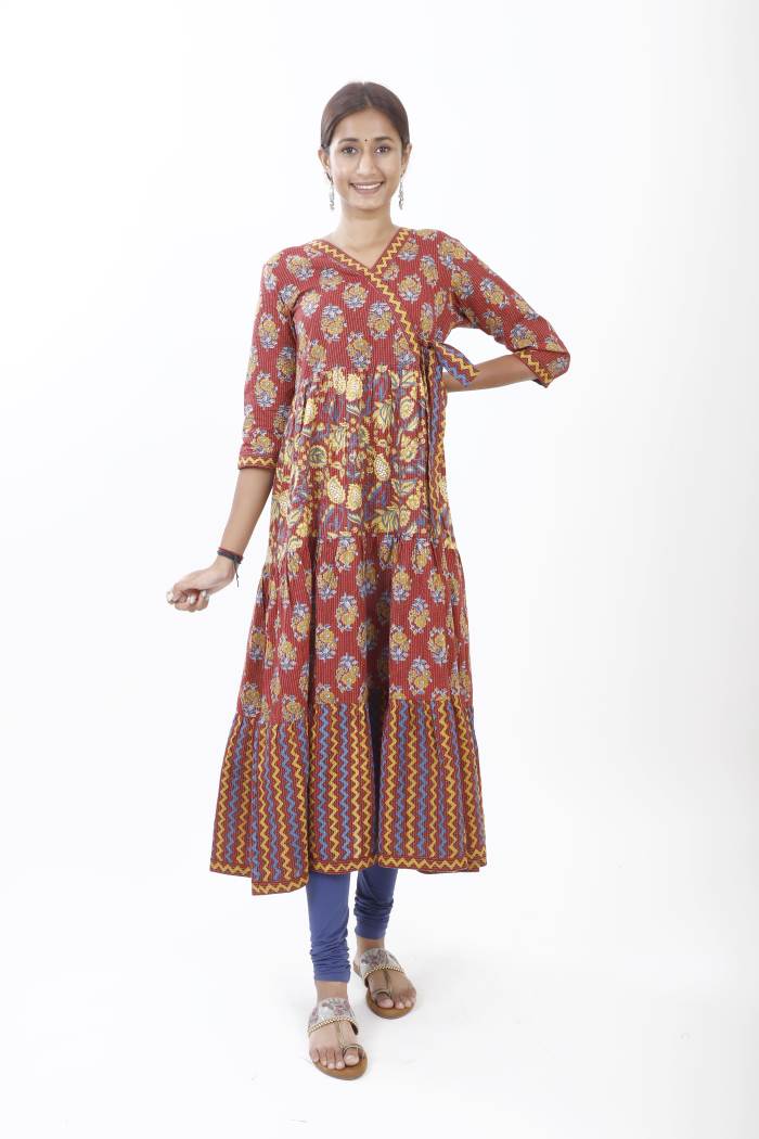 BLOCK PRINTED A-LINE ANGRAKHA KURTI