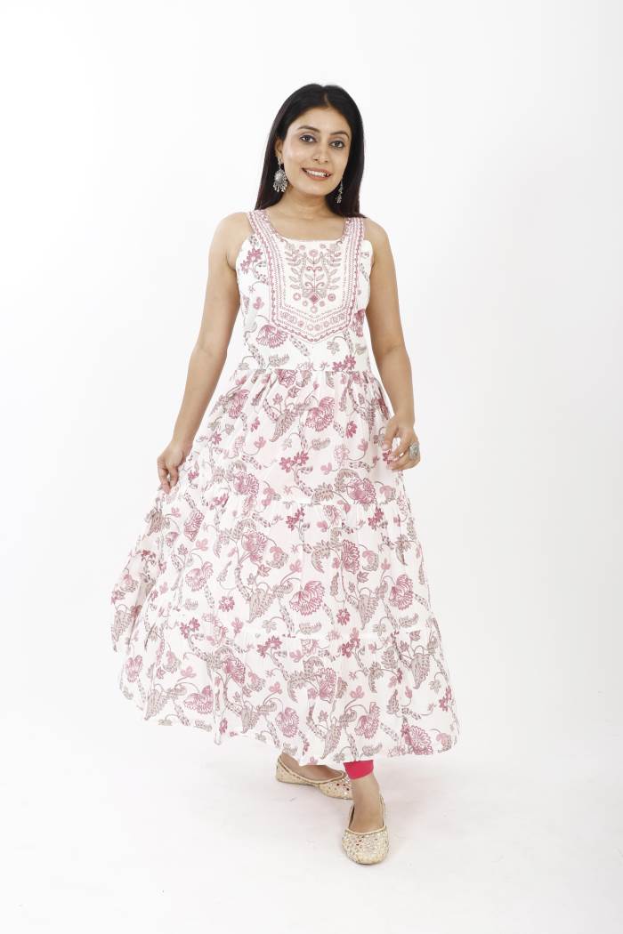 FLORAL EMBROIDERED FLARE KURTI 